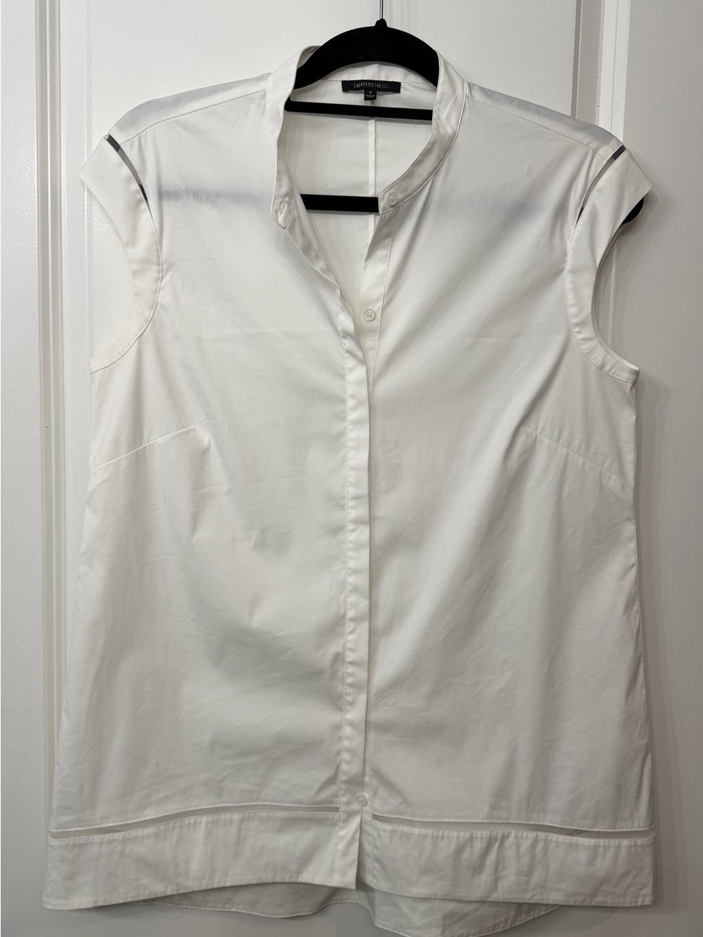 Lafayette 148 New York White Sleeveless  Button-Front Top with Sheer Detailing
